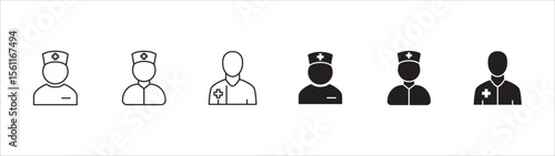 Doctor icons collection. Healthcare doctor icon set. Health consulting symbol. Icon symbol compatible for clinic, hospital, nurse, health consulting, consultation, staff. Vector illustration
