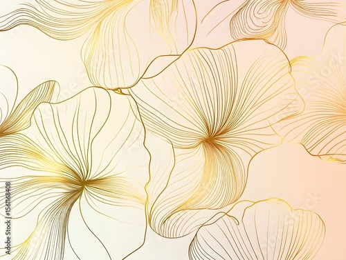 Elegant gold line art flowers overlay a soft pale pastel gradient, creating a refined abstract pattern.