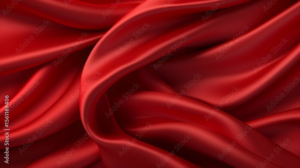 Obraz premium Luxurious red satin fabric drapes elegantly, showcasing its rich texture and deep color. The smooth, flowing curves create a captivating image.