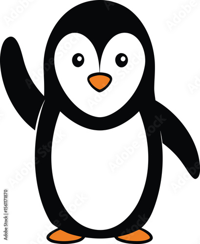 penguin waving one flipper smiling expression .eps