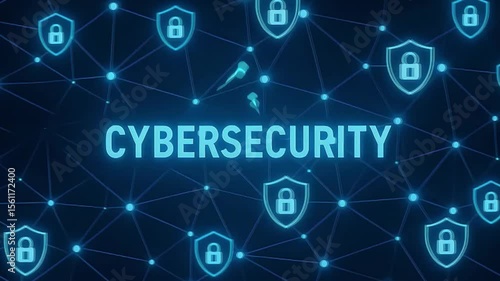 Cybersecurity Network Visualization with Glowing Shield Icons and Connected Nodes – Secure Digital Infrastructure Concept for Data Protection, IT Safety, and Network Security Systems