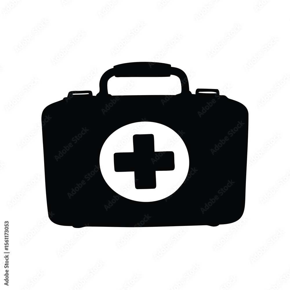 Simple Silhouette of First Aid Kit with Cross for Health and Safety Simple Silhouette of First Aid Kit with Cross for Health and Safety