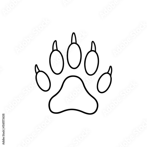 Bear paw print outline silhouette vector flat illustration on white background.