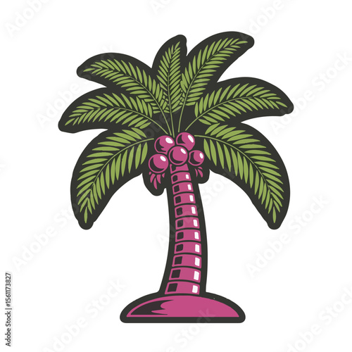 A vibrant stylized illustration of a tropical palm tree perfect for summer vacation beach and resort designs rendered with bold colors and clean lines
