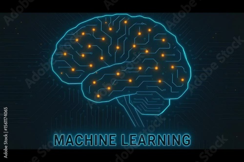 Machine Learning Concept with Glowing Brain Circuit and Neural Connections – Futuristic AI Visualization for Artificial Intelligence, Data Processing, Neural Networks, and Deep Learning Systems