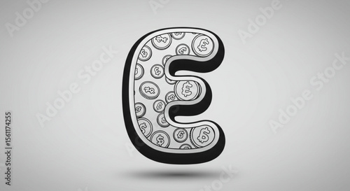 Alphabet letter E illustration filled with a pattern of British pound sterling coins. A finance and business concept alpha element.