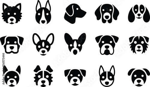 Silhouette vector of dog icon symbols with half-circle frames emphasizing breed identity and side profile