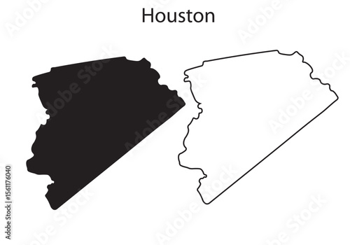 Simple Houston city map silhouette vector. Clean black outline of Texas city, perfect for infographic, print, web, and modern design use.