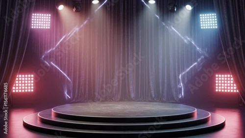 stage with red curtains and spotlight