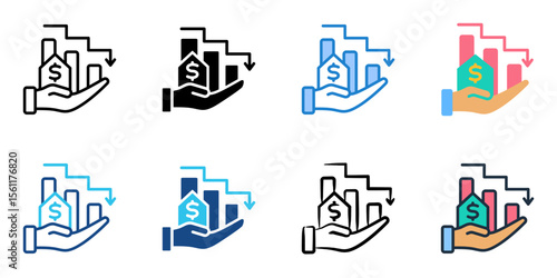 Depreciation icon set multiple style collection 

