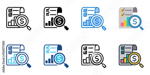 Auditing process icon set multiple style collection 
