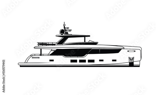 Modern yatch vector in black color with white background.
