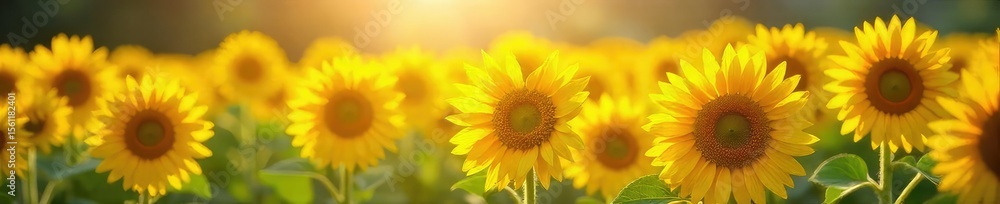 Obraz premium Vibrant field of sunflowers in full bloom, bathed in warm sunlight A stunning display of nature's beauty, perfect for summer backgrounds or nature-themed projects , agriculture, meadow