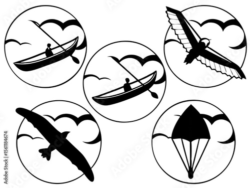 Vector icons representing outdoor adventure sports and activities