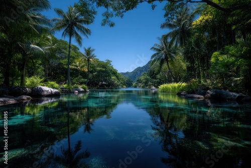 Tropical lagoon reflecting a vibrant sky