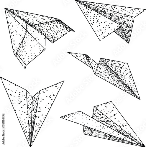 paper plane set sketch hand drawn black