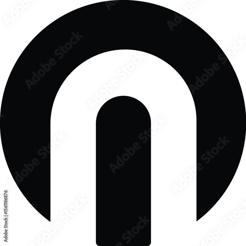 A clean and modern minimal abstract logo design featuring a bold arch or U-shaped symbol in black and grey tones. Perfect for technology, corporate branding, startup companies, digital businesses, con