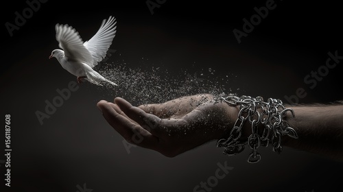 chains on hand that transform into peace birds. freedom and charge concept


