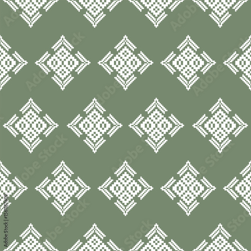 Thai Pixel Art Seamless Diamond Pattern Traditional Ethnic Geometric Background