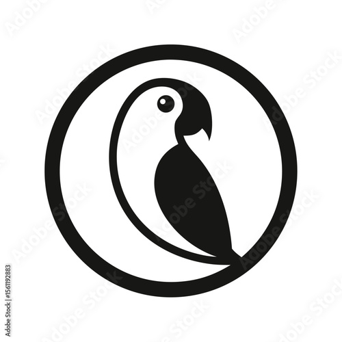 : minimal parrot sitting inside a circle frame bla.eps