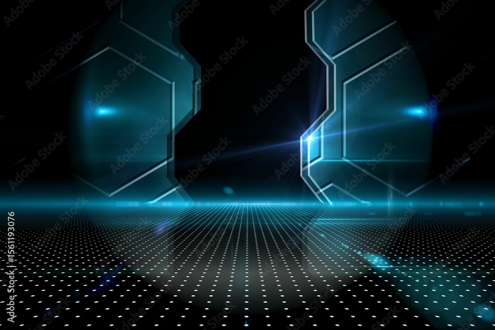 Obraz premium Doorway on technological black background