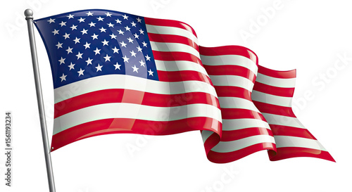 Waving American Flag on a Black Background: Patriotic Symbol of the United States of America, Representing Freedom, Independence, and National Pride.