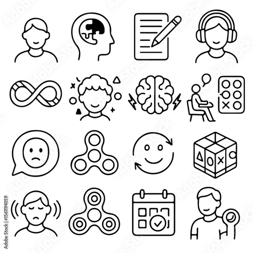 Collection of Line Icons: Mental Health, Focus, and Problem Solving