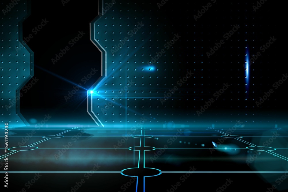 Naklejka premium Doorway on technological black background