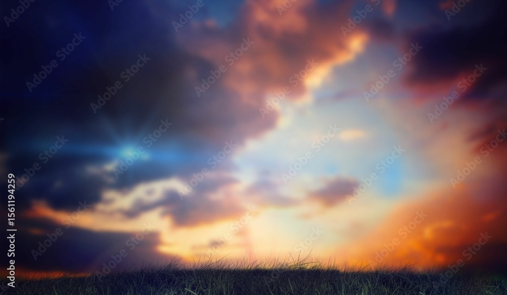 Fototapeta premium Blue and orange sky with clouds