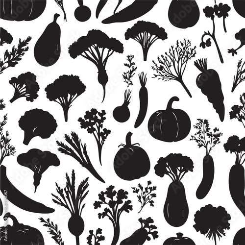  Farm Fresh Vegetables Seamless Silhouette Pattern