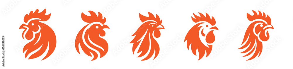Modern Rooster Emblem Collection – Flat Icon Design Modern Rooster Emblem Collection – Flat Icon Design
