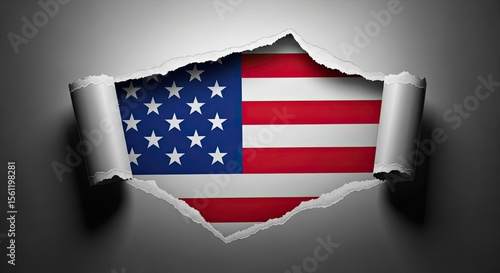 American Flag Unveiled: A Ripped Paper Reveals the Vibrant Stars and Stripes, Symbolizing Freedom, Patriotism, and the Spirit of the United States of America