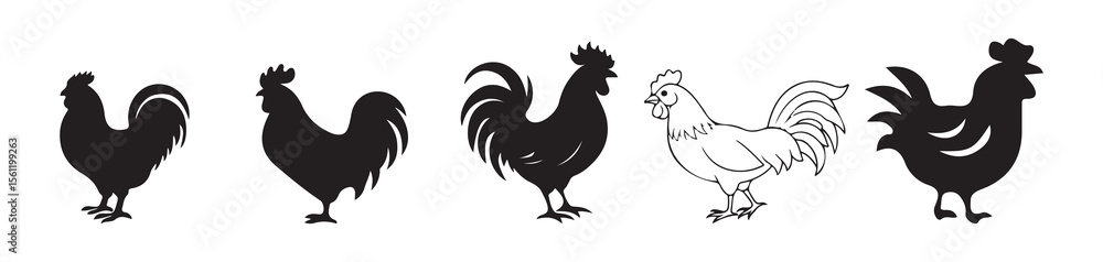 Rooster Profile Icons – Graphic Farm Animal Illustrations Rooster Profile Icons – Graphic Farm Animal Illustrations