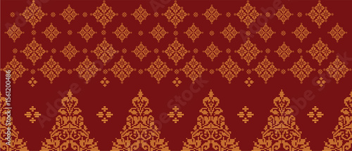Traditional "Songket" textile pattern featuring intricate geometric and floral motifs