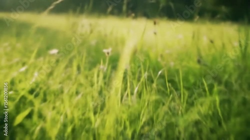 Wallpaper Mural A cinematic shot of bright green grass with sunlight in an open field Torontodigital.ca