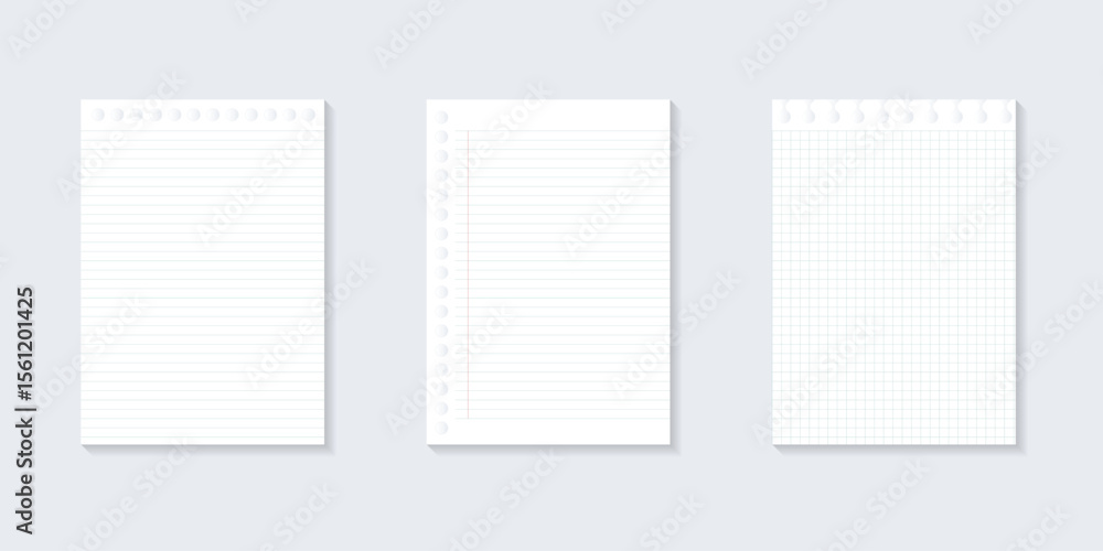 Set Blank white notepaper design. Hand drawn blue lined paper background collection Set Blank white notepaper design. Hand drawn blue lined paper background collection