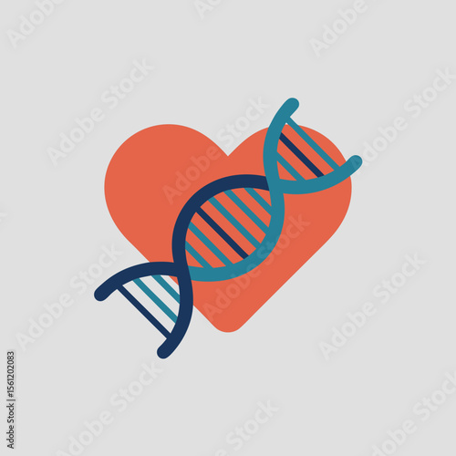 Medical Vector SVG Icon Featuring Heart and DNA Structure in Flat Design Style with Blue and Orange Colors