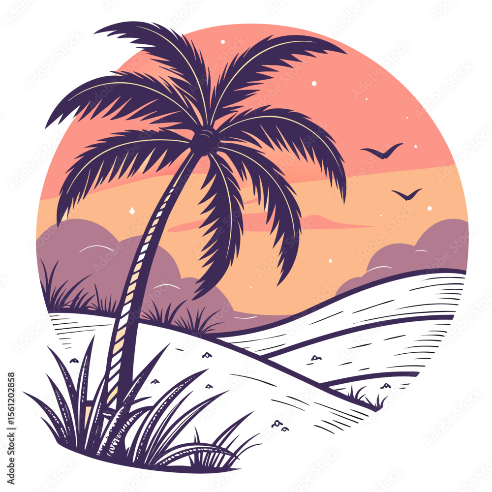 Naklejka premium Illustration of a smiling sun with closed eyes next to a sunscreen bottle with a sun design on it