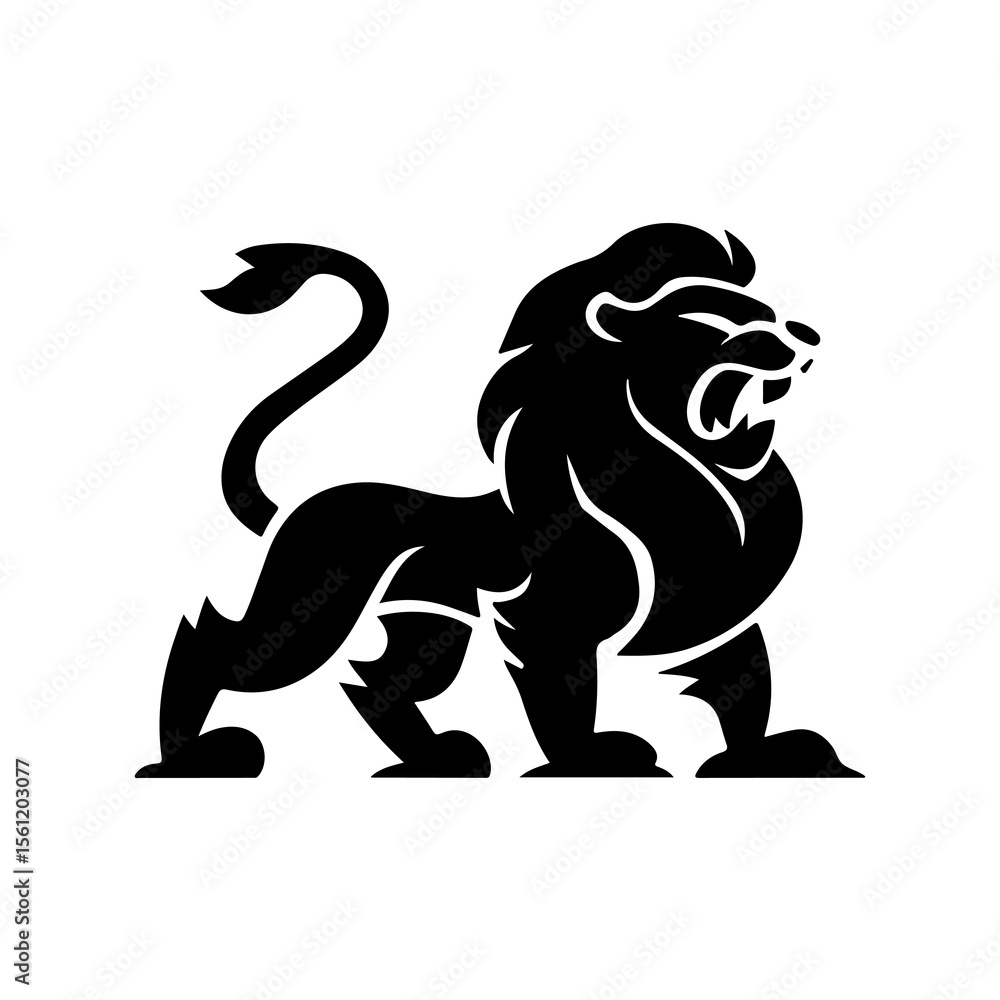 Obraz premium Royal heraldic lions. Black silhouette of rampant lion and griffins for logo or coat of arms. Premium wild animal crest symbols. 