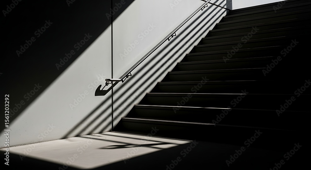 Fototapeta premium Architectural staircase with geometric shadows, creating a dramatic contrast