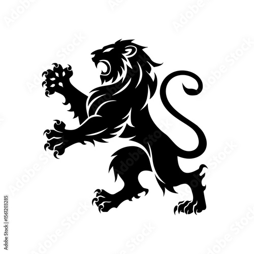 Royal heraldic lions. Black silhouette of rampant lion and griffins for logo or coat of arms. Premium wild animal crest symbols.	

