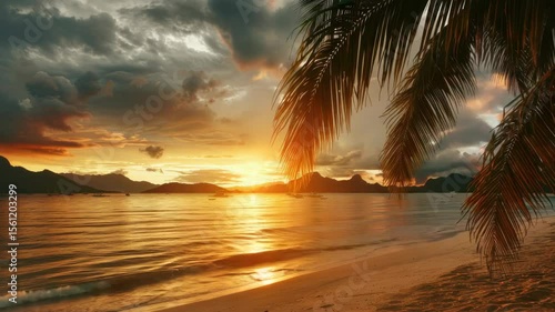 Tropical sunset beach scene