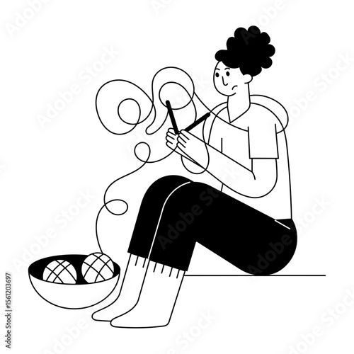 A glyph style illustration showing a person knitting 
