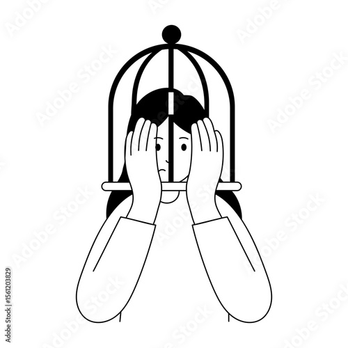 A glyph style illustration showing thought cage 
