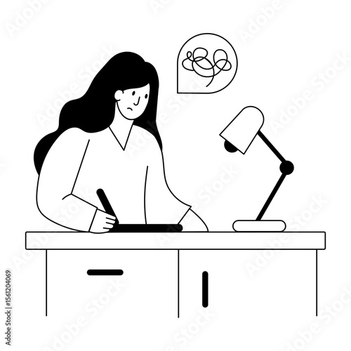 A drawing style illustration showing a person doing stress writing 
