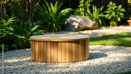 Outdoor Wooden Table Garden Gravel Sunny Day