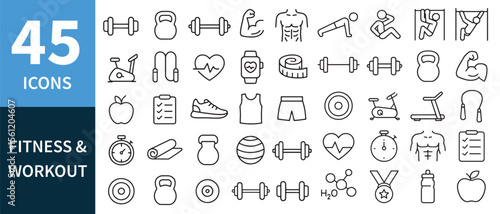 Fitness and workout icons collection health exercise