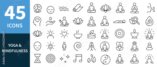 Yoga and mindfulness icons collection meditation wellness