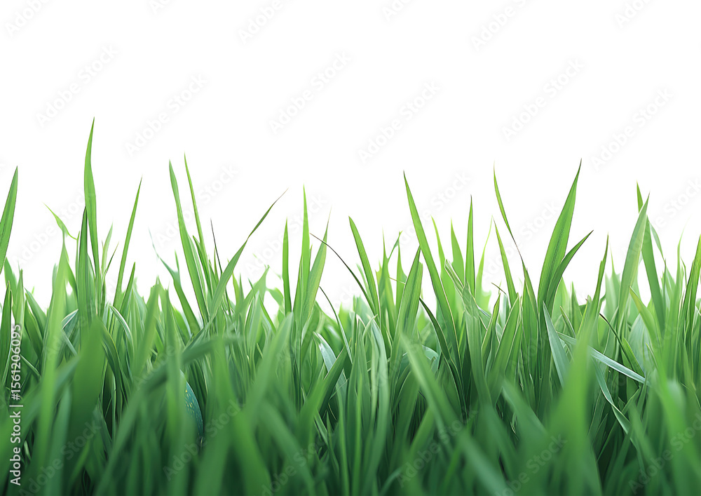 Obraz premium Patch of fresh green grass blades in dense vertical cluster isolated on a transparent background