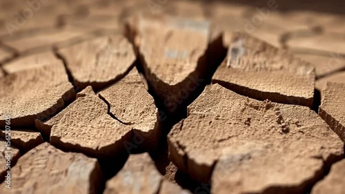 Close-up of cracked earth texture in shades of brown illustrating drought or dryness with visible cracks and crevices